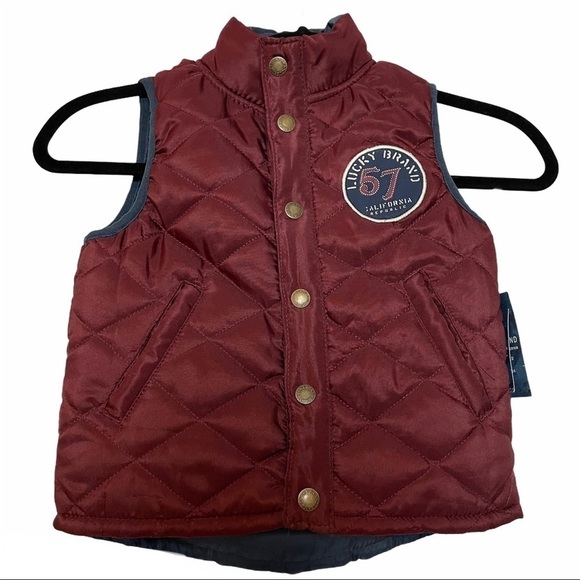 Lucky Brand 3T Maroon and Navy Puffer Vest NWT - Picture 1 of 8